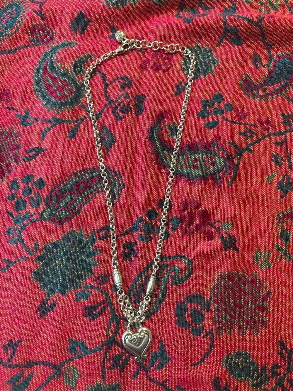 Brighton Heart Pendant Necklace in Silver & Red